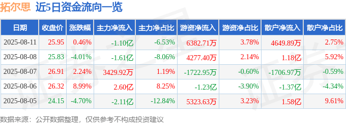 股票行情快报:拓尔思(300229)8月11日主力资金净卖出1.10亿元
