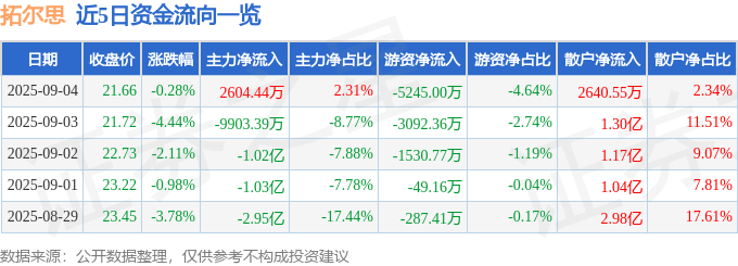 股票行情快报：拓尔思（300229）9月4日主力资金净买入2604.44万元
